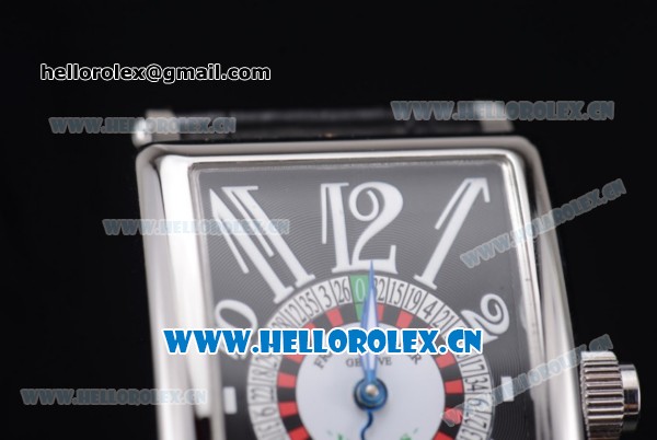 Franck Muller Long Island Las Vegas Asia 2813 Automatic Steel Case with Black Dial Arabic Numeral Markers and Black Leather Strap - Click Image to Close
